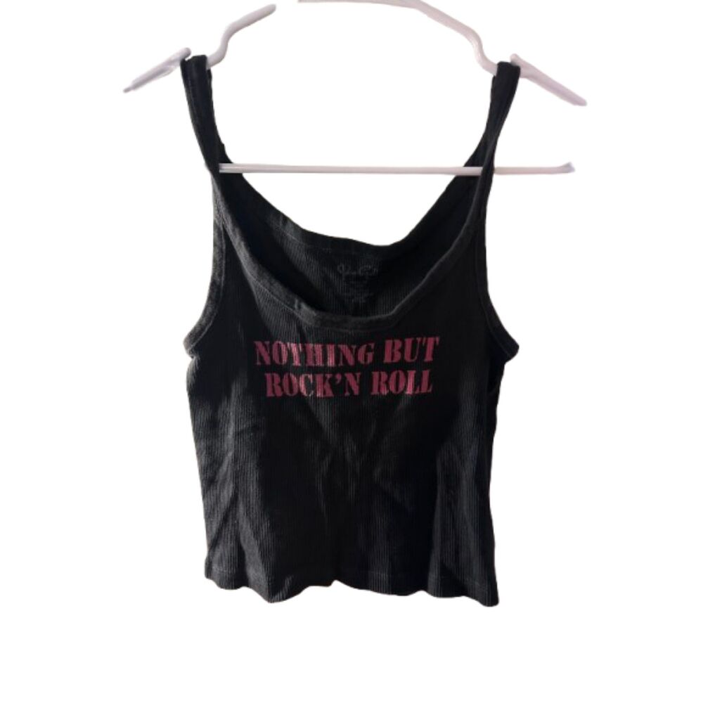 Brandy Melville John Galt Black Rock ’N Roll Ribbed Tank One Size